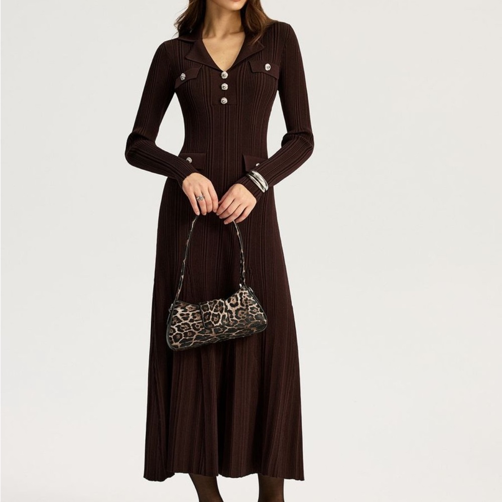 Commense Unworn Elegant Brown Long Sleeve Knit Dress Size Small